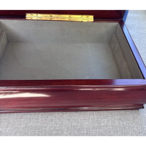 New Vintage Original Box Wood Walnut Finish 11x7 Ladies Jewelry Box - Picture 4 of 6